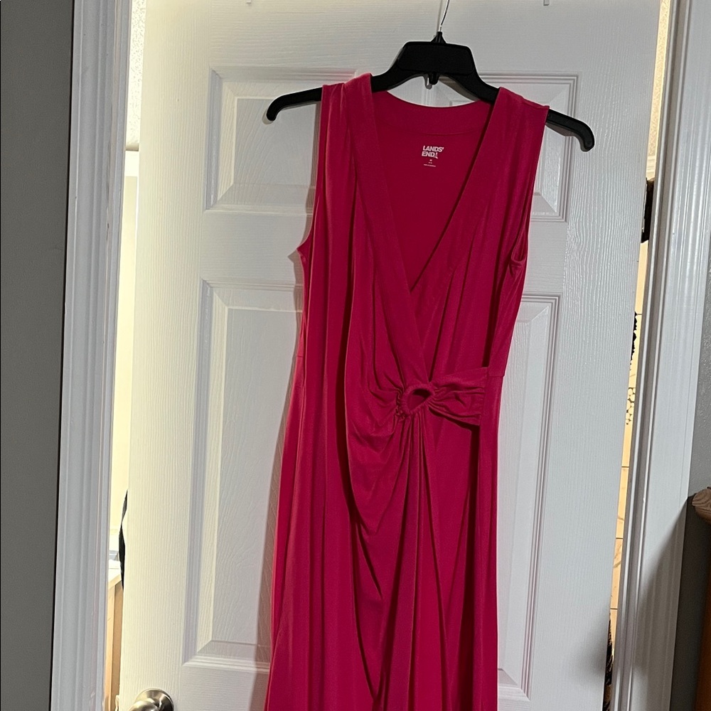 Lands' End Fuchsia Sleeveless Twist-Detail Maxi Dress